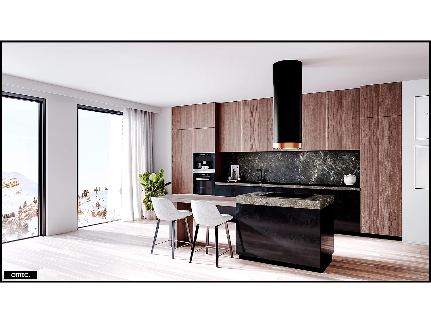 Hotte Îlot Aspirante Silencieuse - 39 cm - 675 m3/h - HEWENO - Noir avec Anneau