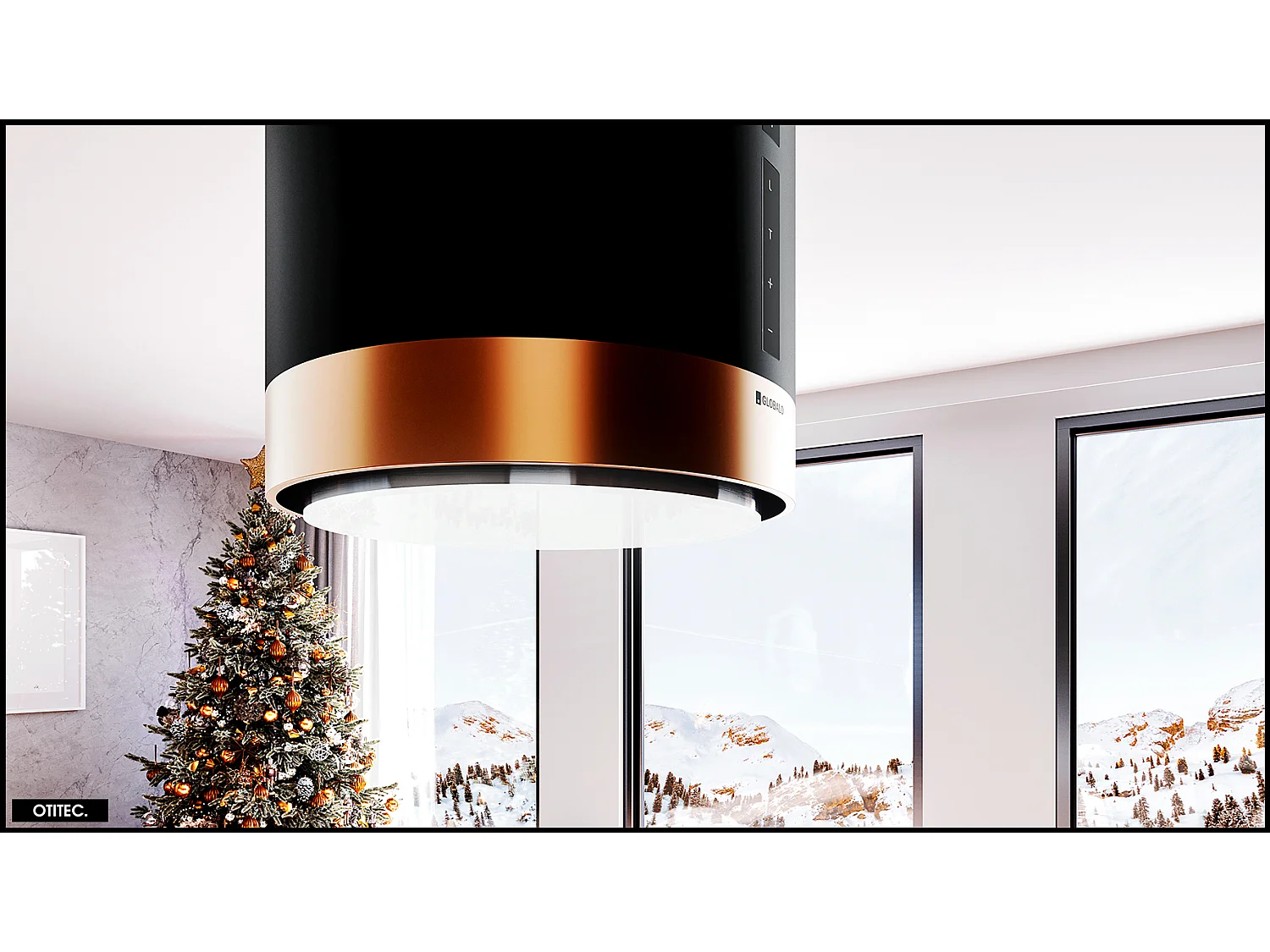 Hotte Îlot Aspirante Silencieuse - 39 cm - 675 m3/h - HEWENO - Noir avec Anneau