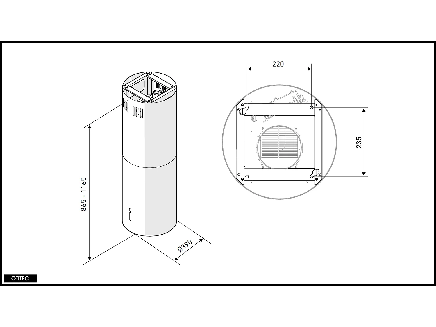 Hotte Îlot Aspirante Silencieuse - 39 cm - 675 m3/h - HEWENO - Noir avec Anneau