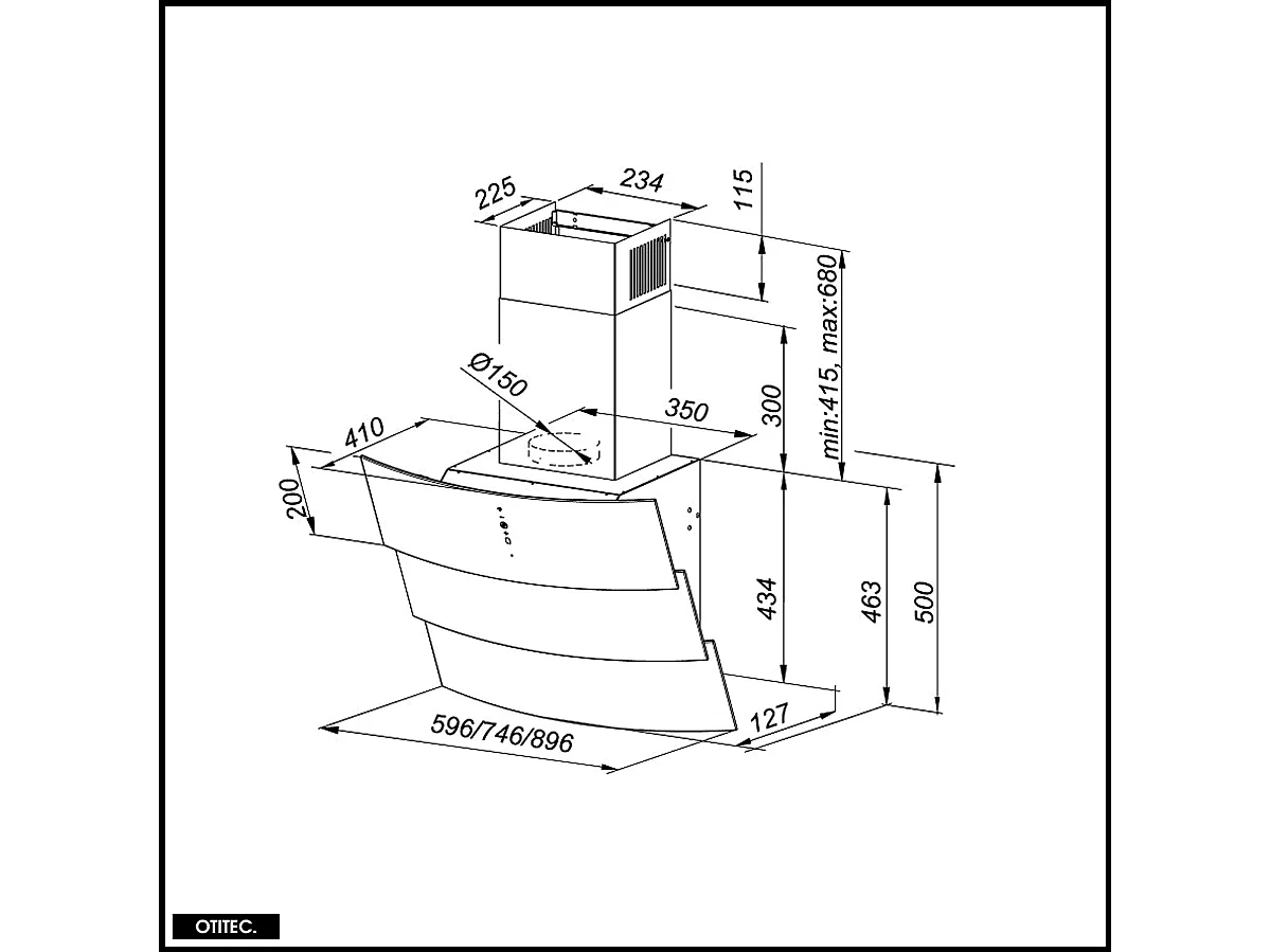 Hotte Murale Aspirante Silencieuse - 90 cm - 720 m3/h - VINTIO - Noir