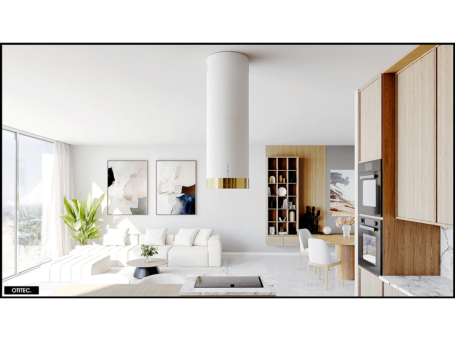 Hotte Îlot Aspirante Silencieuse - 39 cm - 742 m3/h - CYLINDRO - Blanc avec Anneau