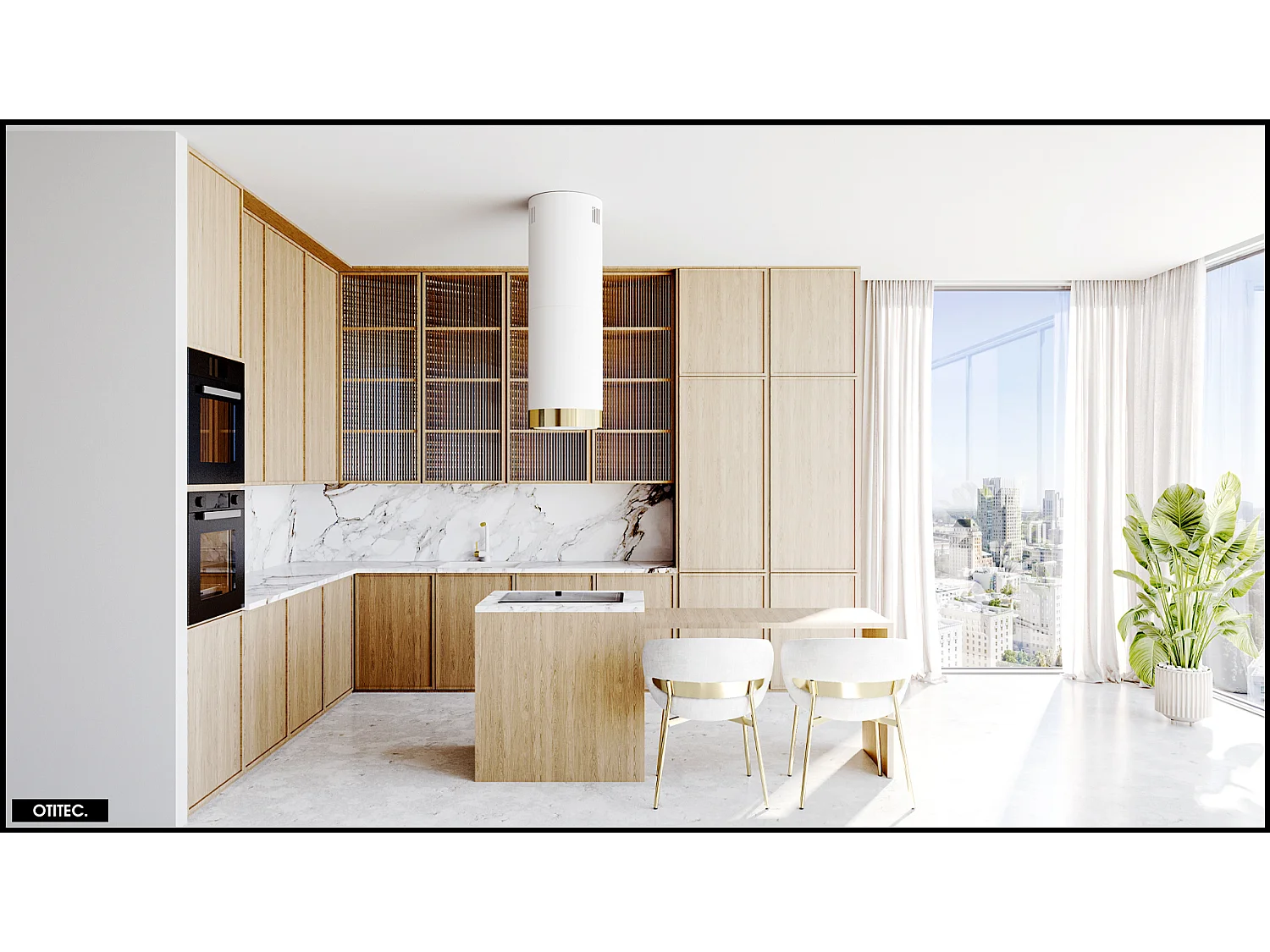 Hotte Îlot Aspirante Silencieuse - 39 cm - 742 m3/h - CYLINDRO - Blanc avec Anneau