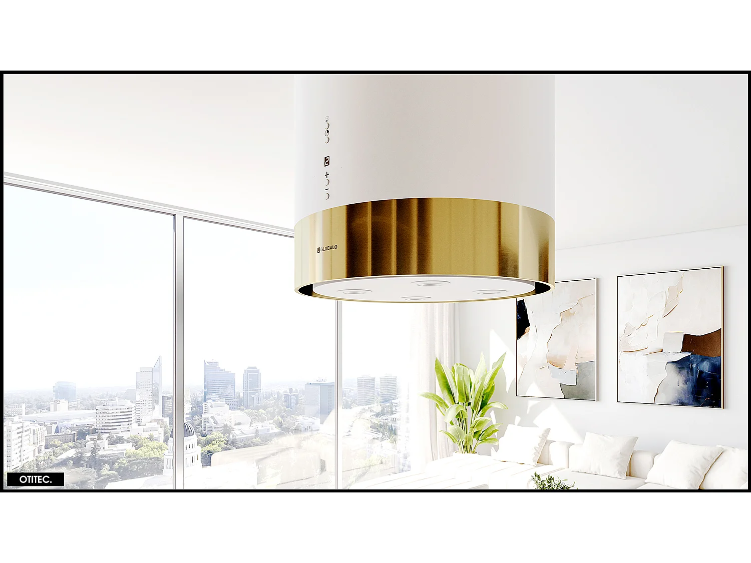 Hotte Îlot Aspirante Silencieuse - 39 cm - 742 m3/h - CYLINDRO - Blanc avec Anneau