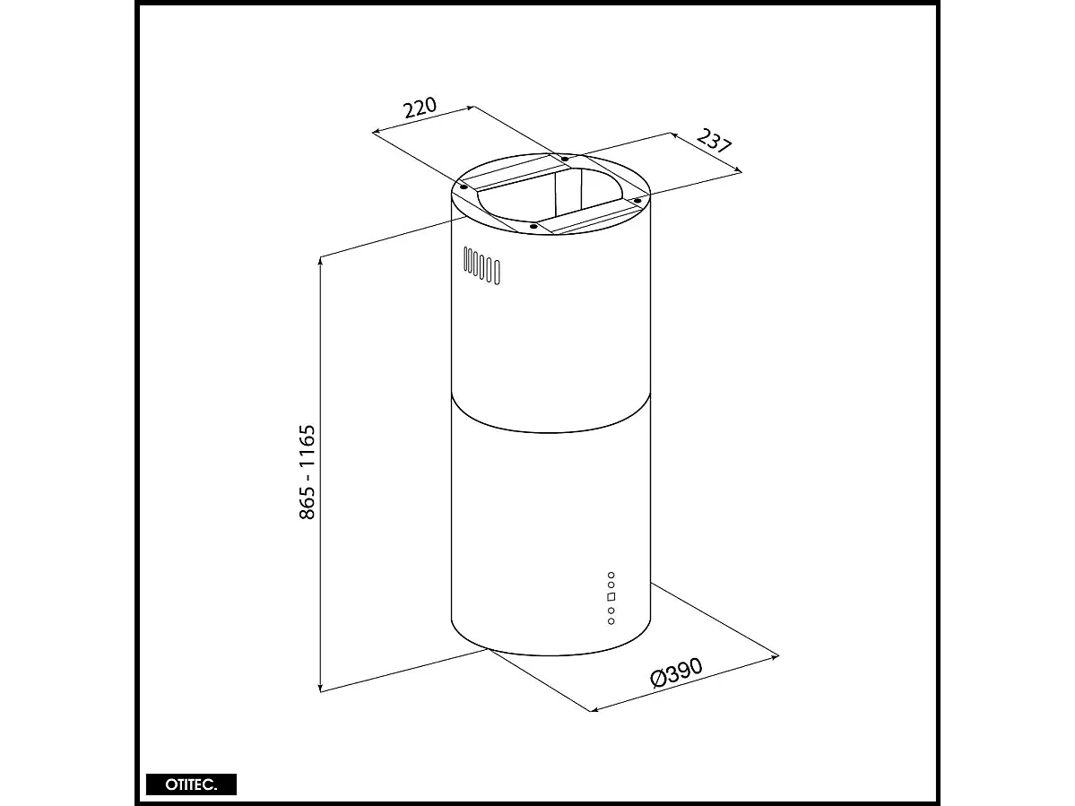 Hotte Îlot Aspirante Silencieuse - 39 cm - 742 m3/h - CYLINDRO - Blanc avec Anneau
