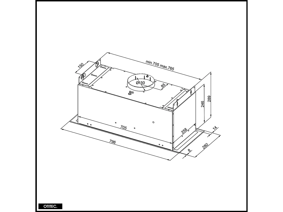 Hotte Casquette Aspirante Silencieuse - 80 cm - 565 m3/h - AGENDERO - Blanc