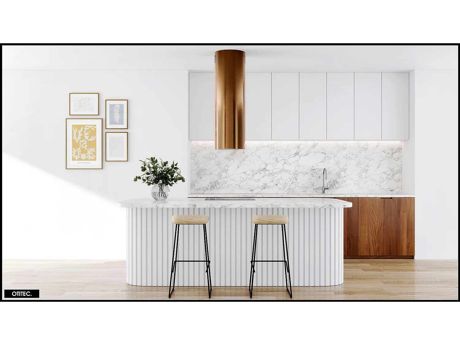 Hotte Îlot Aspirante Silencieuse - 39 cm - 570 m3/h - LOBELIO - Caramel Doré