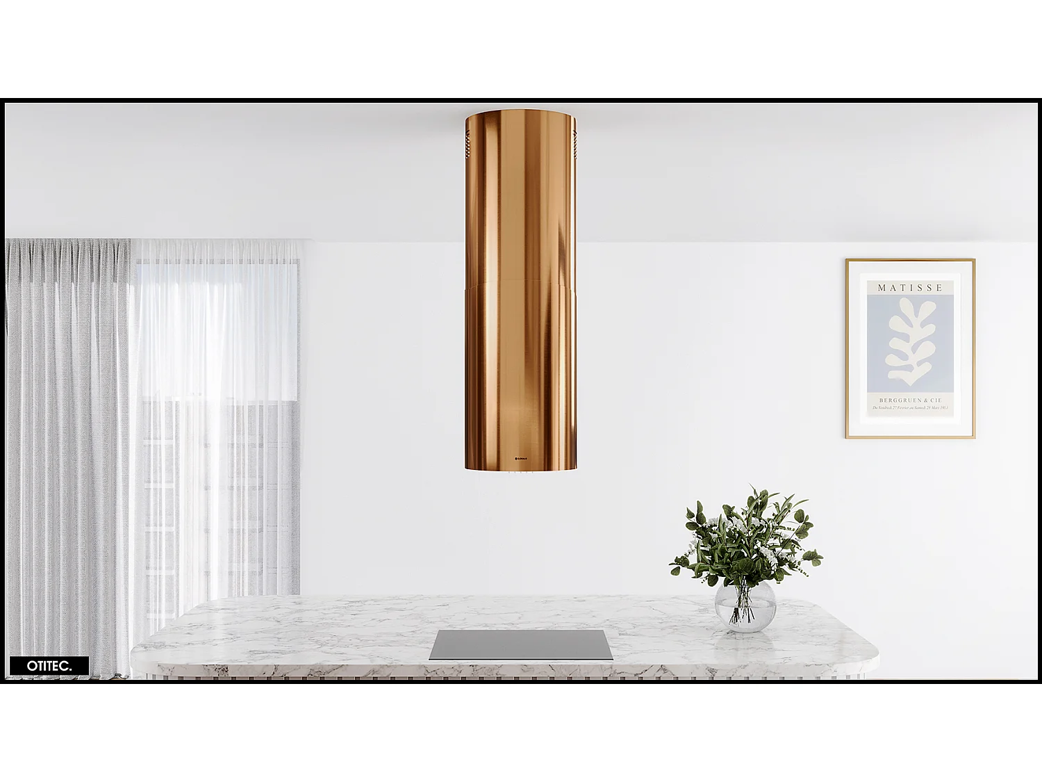 Hotte Îlot Aspirante Silencieuse - 39 cm - 570 m3/h - LOBELIO - Caramel Doré