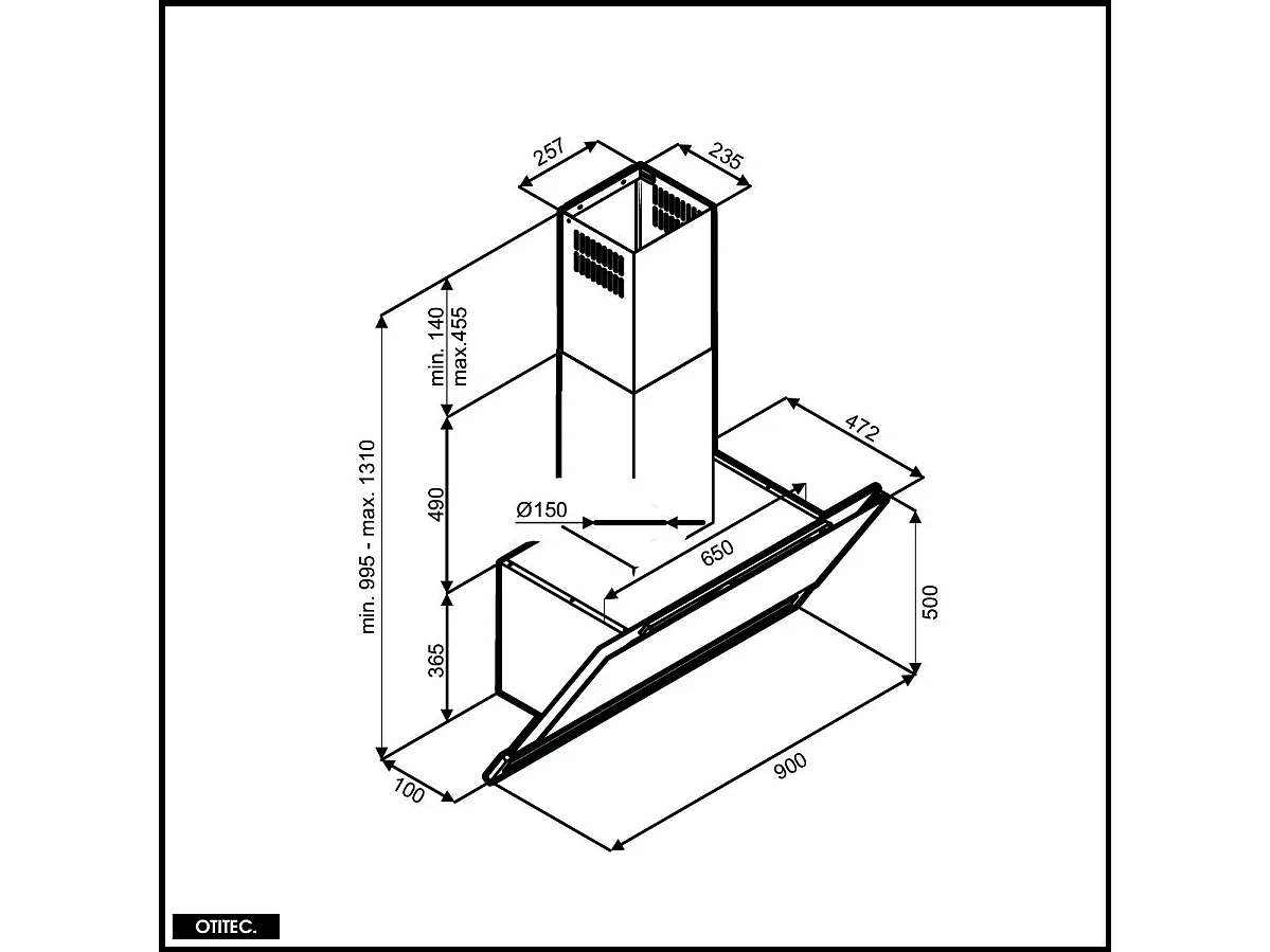 Hotte Murale Aspirante Silencieuse - 90 cm - 760 m3/h - ZENESOR - Noir