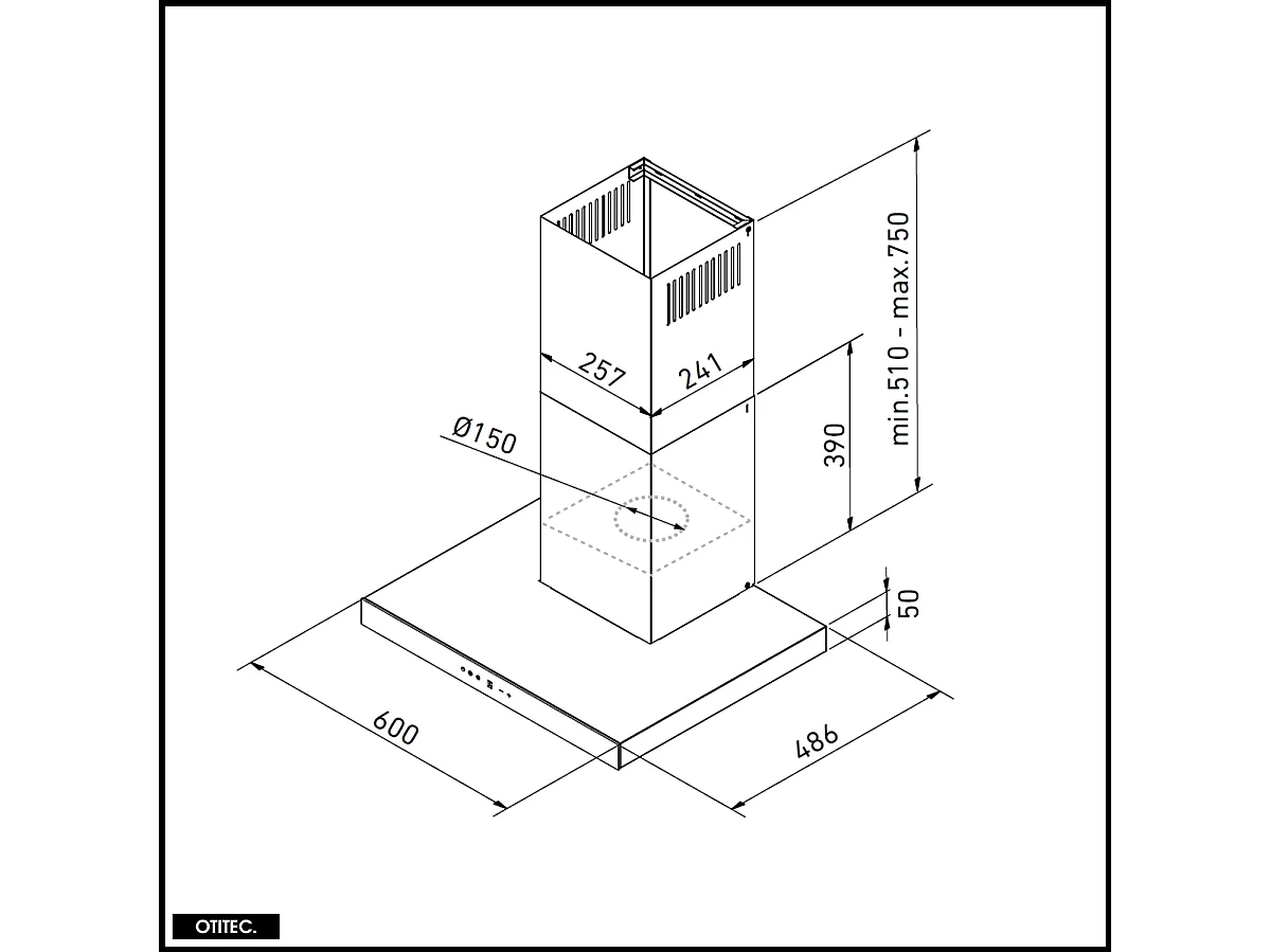 Hotte Murale Aspirante Silencieuse - 60 cm - 596 m3/h - LONATIO - Noir