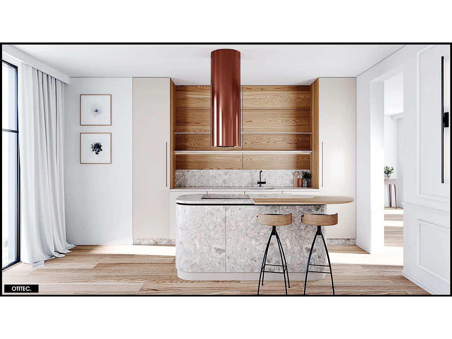 Hotte Îlot Aspirante Silencieuse - 39 cm - 570 m3/h - LOBELIO - Vin Cuivre