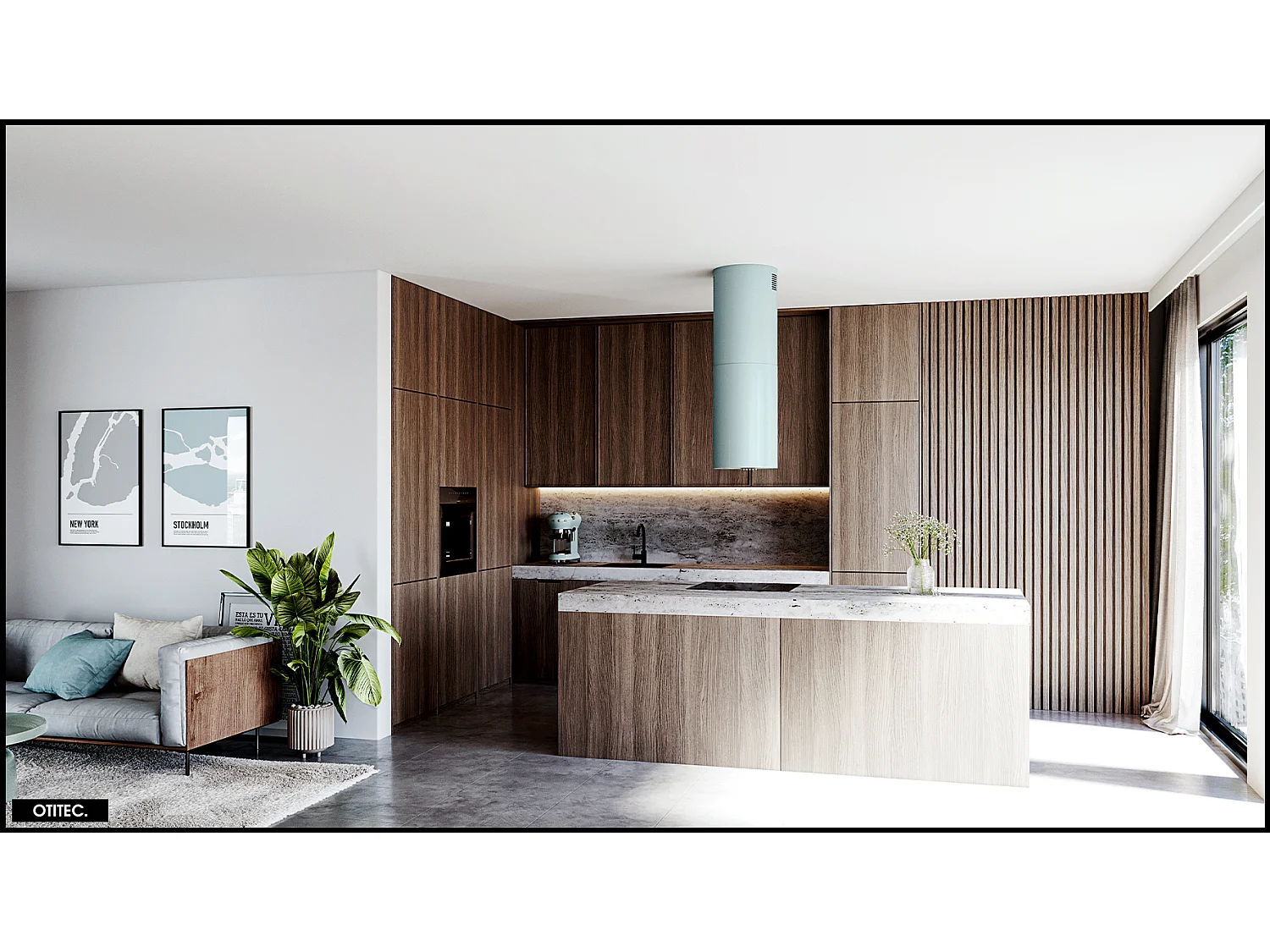 Hotte Îlot Aspirante Silencieuse - 39 cm - 570 m3/h - LOBELIO - Menthe