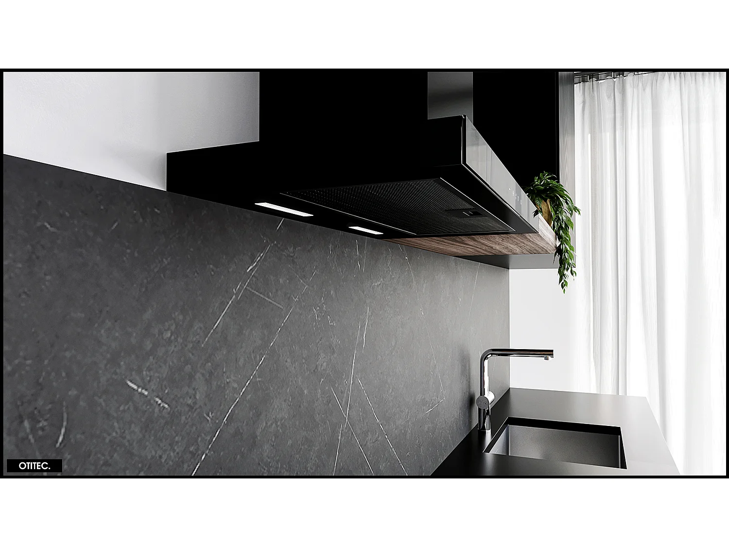 Hotte Murale Aspirante Silencieuse - 60 cm - 555 m3/h - AVENTELIO - Noir