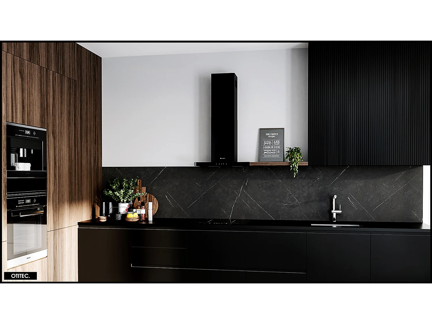 Hotte Murale Aspirante Silencieuse - 60 cm - 555 m3/h - AVENTELIO - Noir