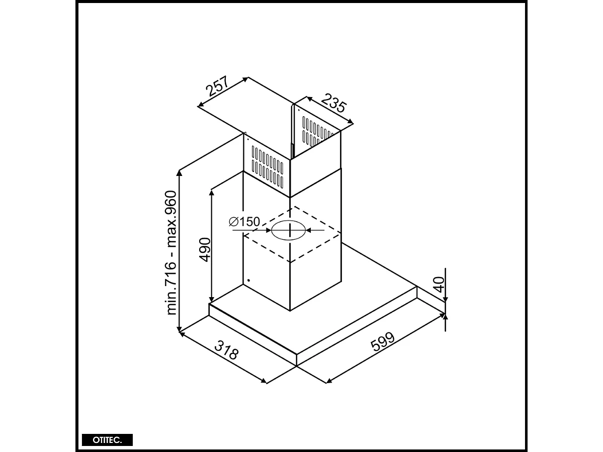 Hotte Murale Aspirante Silencieuse - 60 cm - 555 m3/h - AVENTELIO - Noir