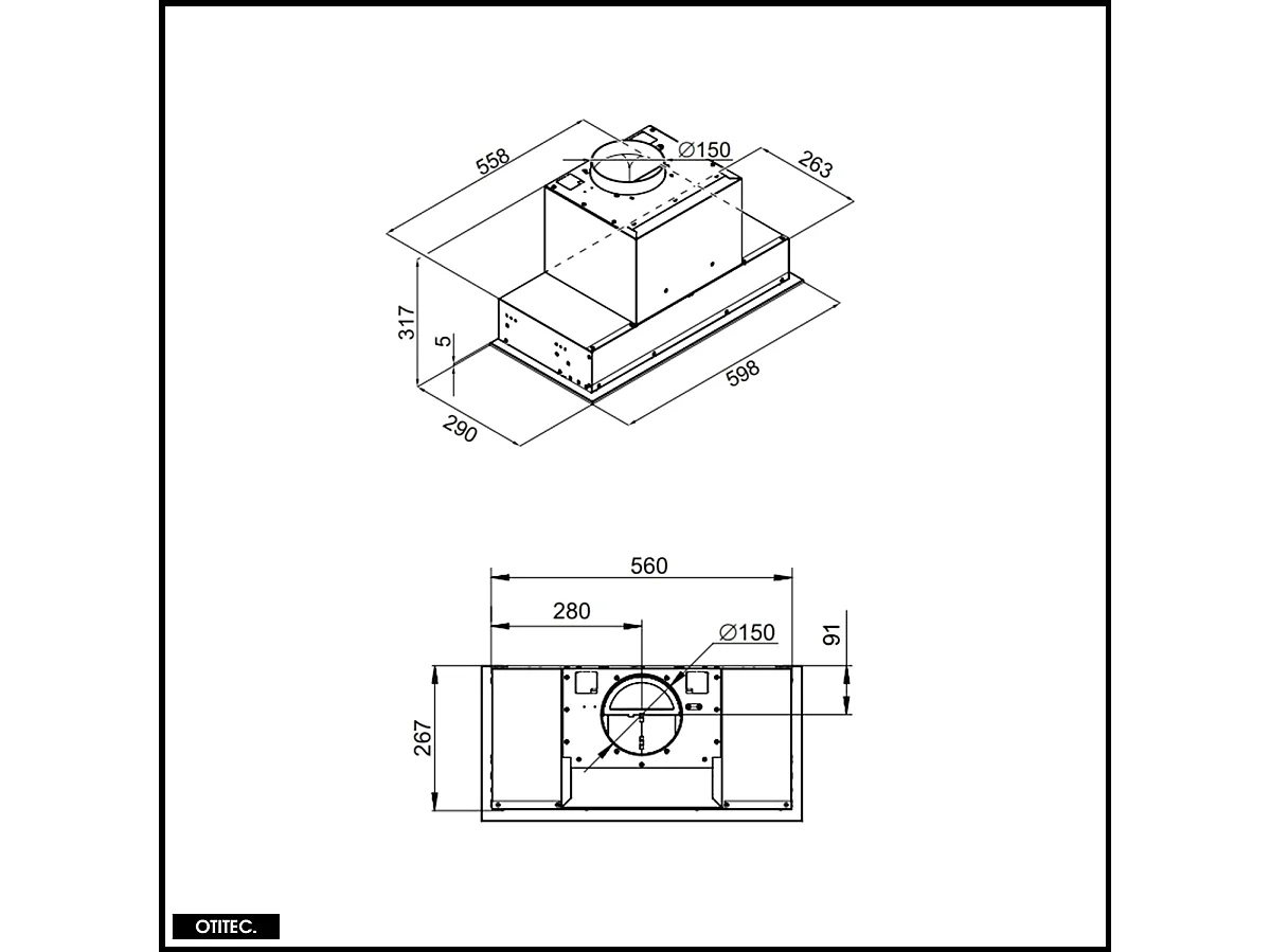 Hotte Casquette Aspirante Silencieuse - 60 cm - 562 m3/h - GINGERO - Noir
