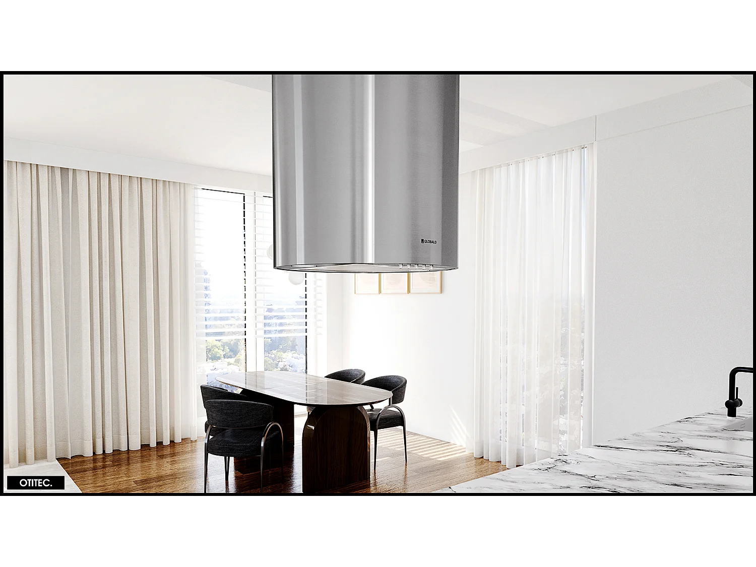 Hotte Îlot Aspirante Silencieuse - 39 cm - 570 m3/h - LOBELIO - Inox