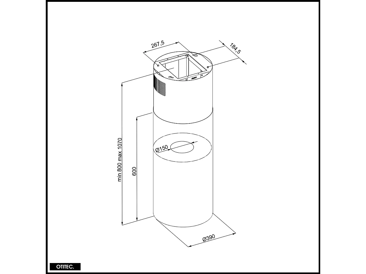 Hotte Îlot Aspirante Silencieuse - 39 cm - 570 m3/h - LOBELIO - Inox
