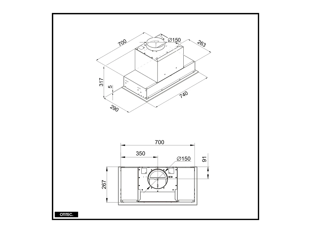 Hotte Casquette Aspirante Silencieuse - 80 cm - 570 m3/h - GINGERO - Noir
