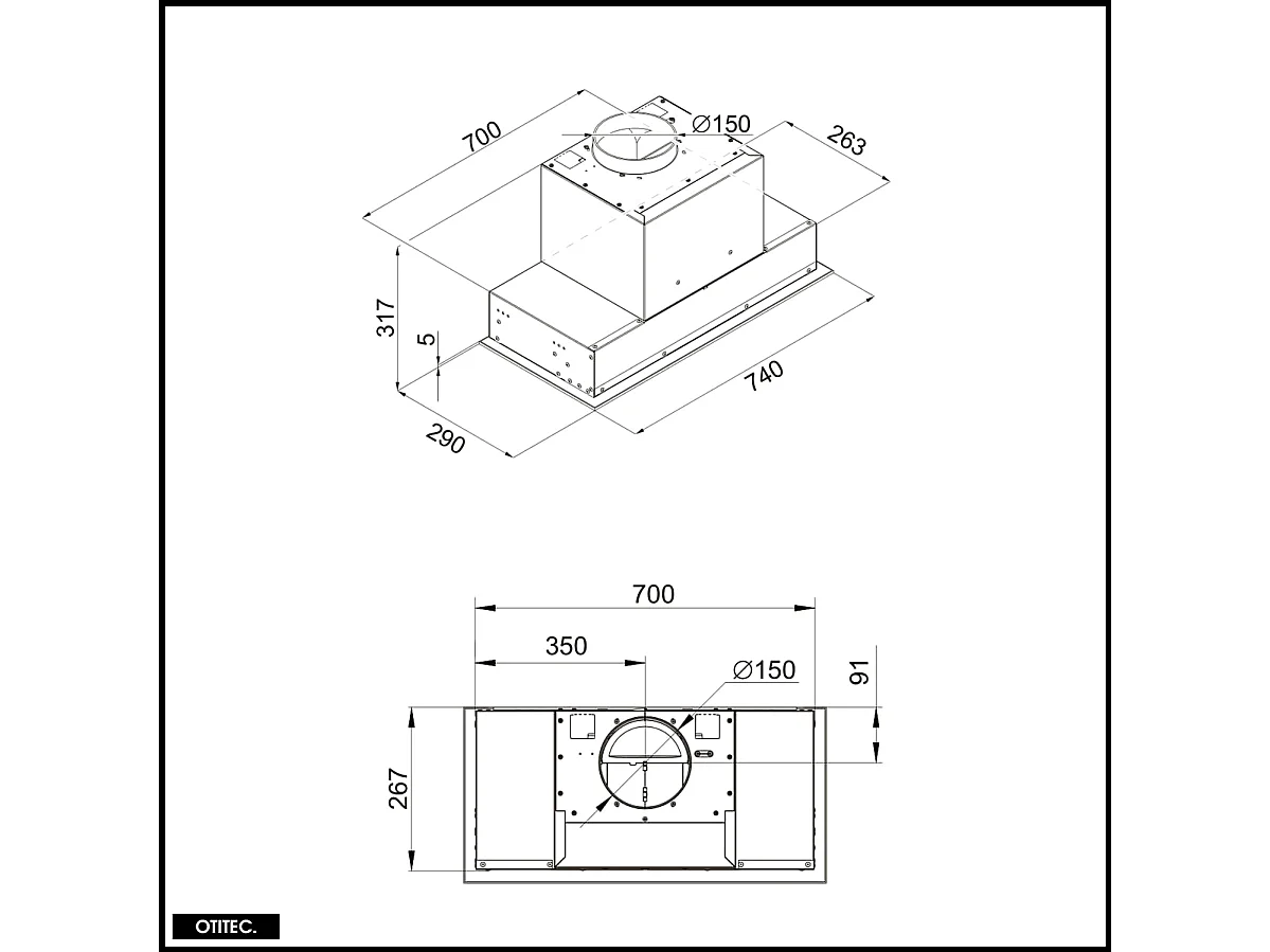 Hotte Casquette Aspirante Silencieuse - 80 cm - 570 m3/h - GINGERO - Noir