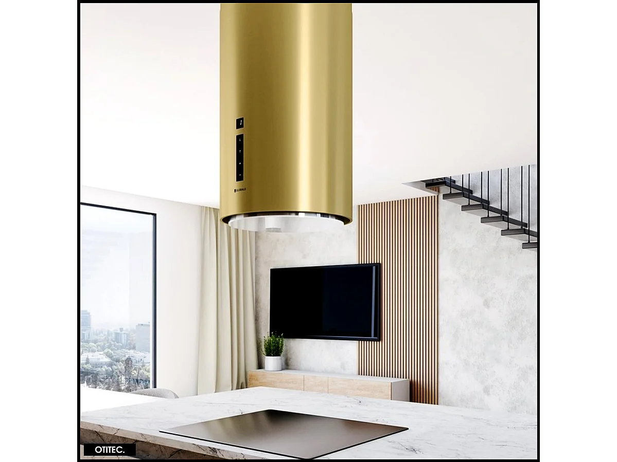 Hotte Îlot Aspirante Silencieuse - 39 cm - 675 m3/h - HEWENO - Doré Mat