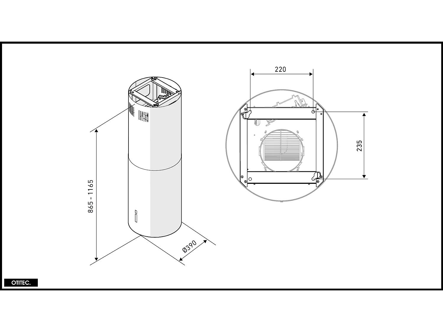 Hotte Îlot Aspirante Silencieuse - 39 cm - 675 m3/h - HEWENO - Doré Mat