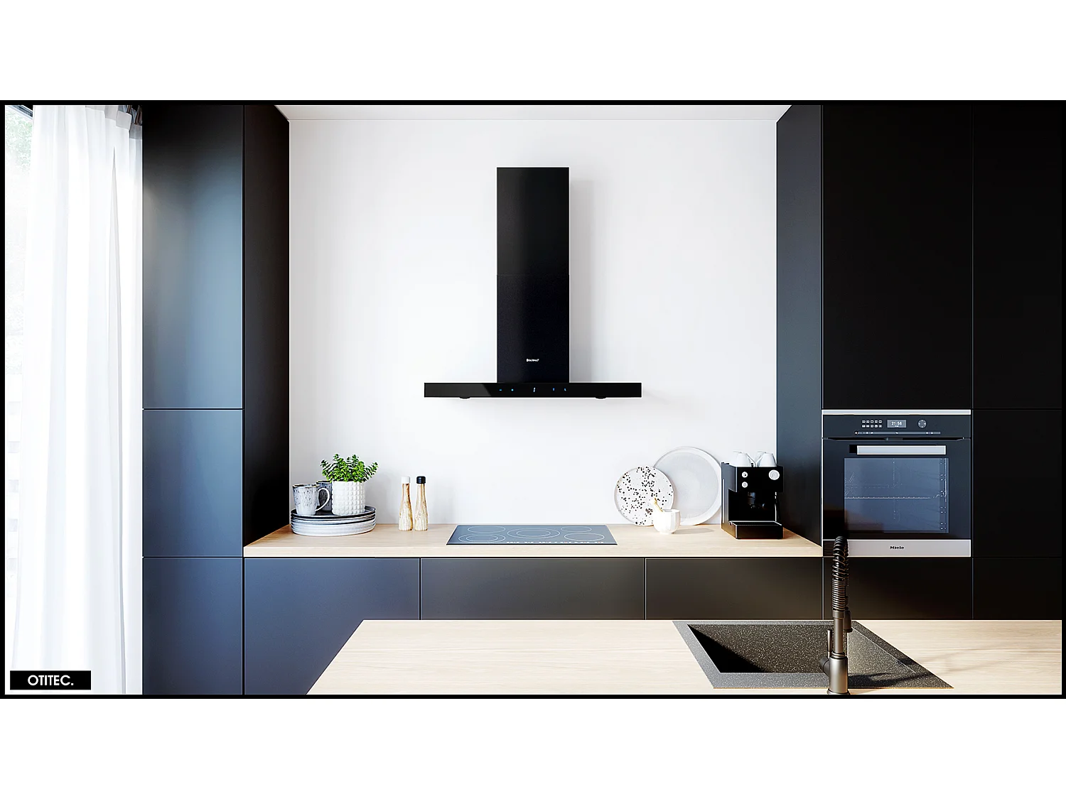 Hotte Murale Aspirante Silencieuse - 90 cm - 564 m3/h - VERTA H2H - Noir