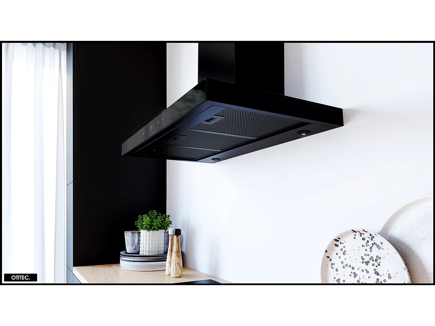 Hotte Murale Aspirante Silencieuse - 90 cm - 564 m3/h - VERTA H2H - Noir