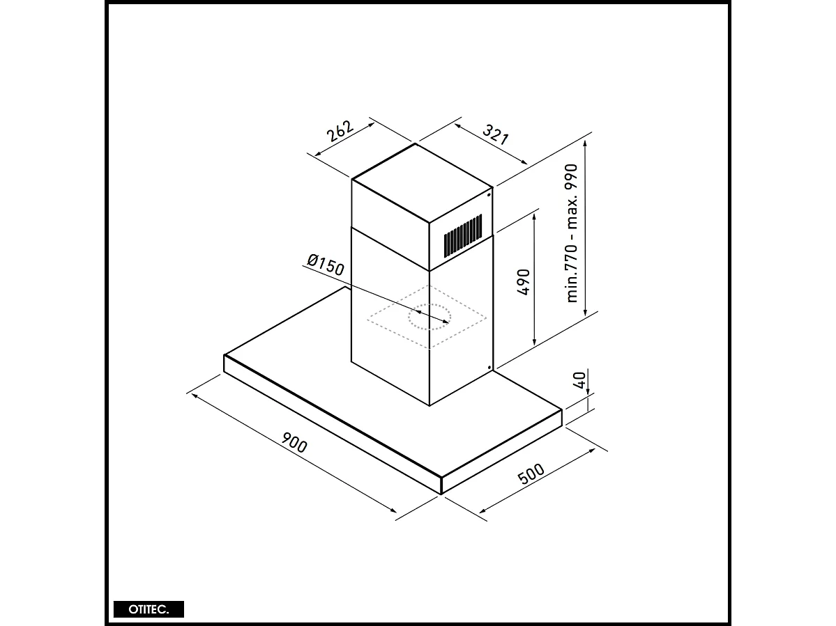 Hotte Murale Aspirante Silencieuse - 90 cm - 564 m3/h - VERTA H2H - Noir