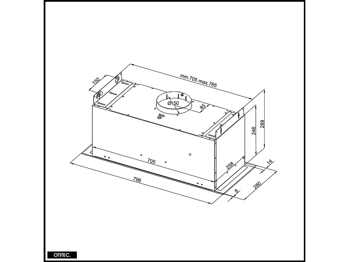 Hotte Casquette Aspirante Silencieuse - 80 cm - 565 m3/h - AGENDERO - Noir