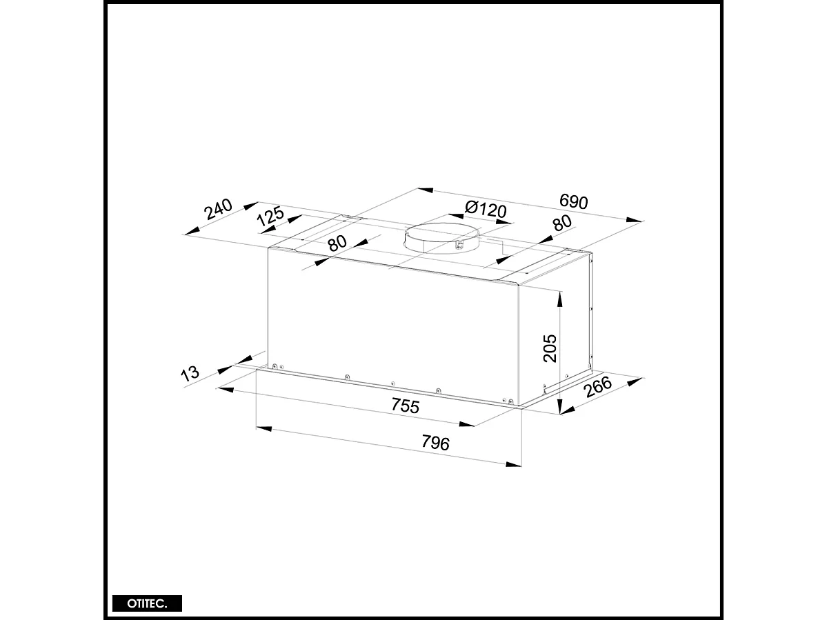 Hotte Casquette Aspirante Silencieuse - 80 cm - 330 m3/h - HADARIO - Blanc