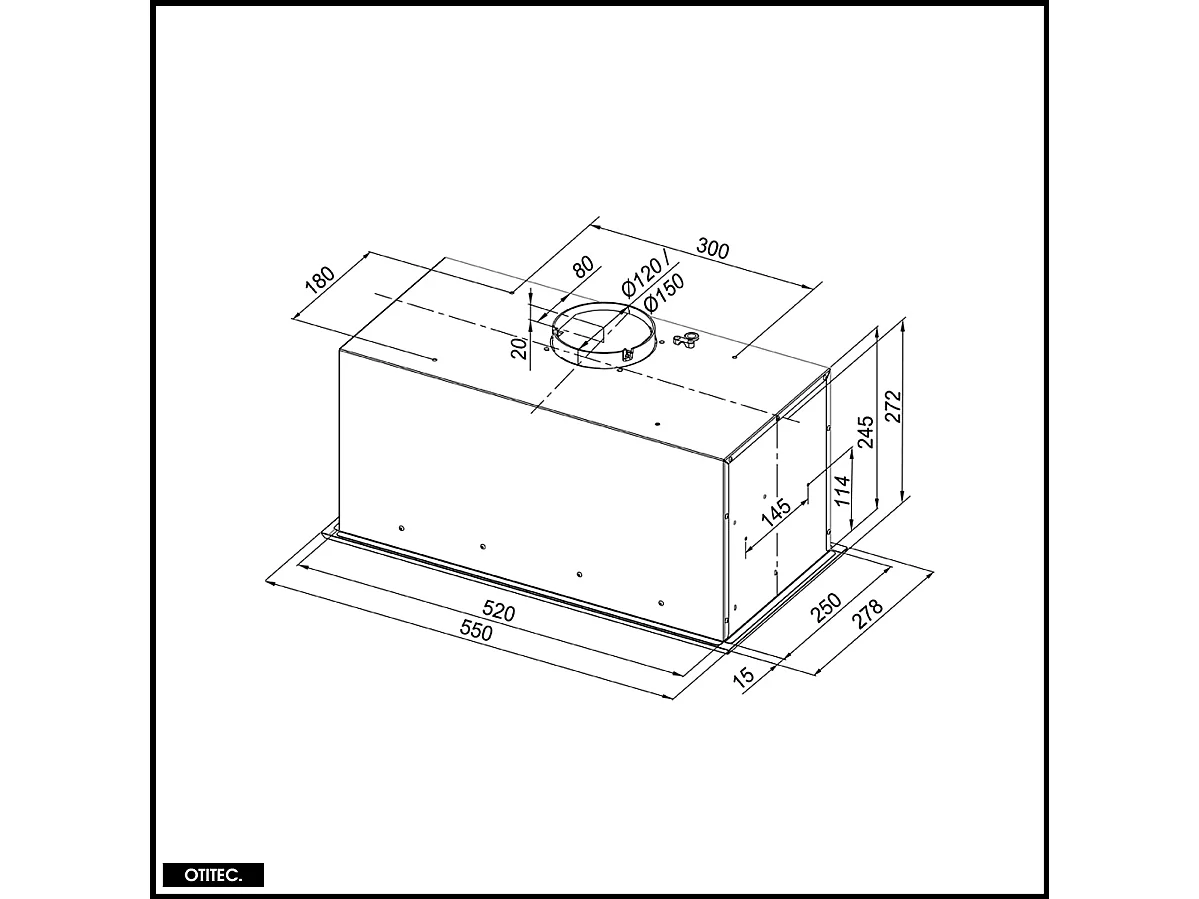 Hotte Casquette Aspirante Silencieuse - 60 cm - 525 m3/h - RETIO - Inox