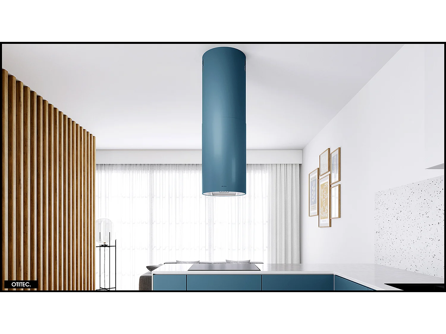 Hotte Îlot Aspirante Silencieuse - 39 cm - 570 m3/h - LOBELIO - Bleu Océan