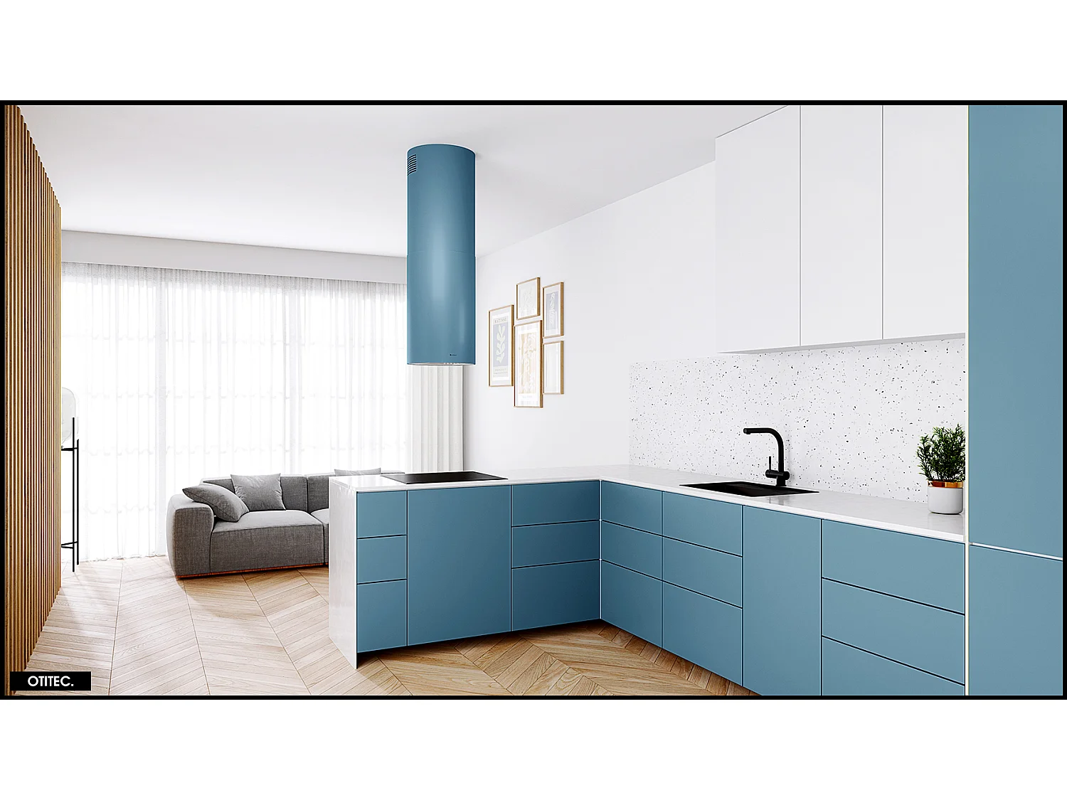 Hotte Îlot Aspirante Silencieuse - 39 cm - 570 m3/h - LOBELIO - Bleu Océan