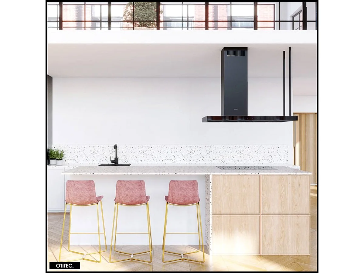 Hotte Îlot Aspirante Silencieuse - 120 cm - 725 m3/h - NOELIA - Noir