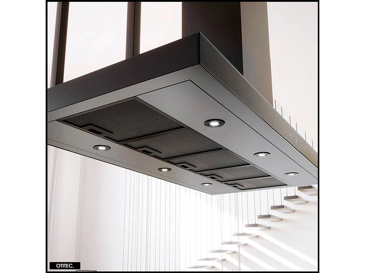 Hotte Îlot Aspirante Silencieuse - 120 cm - 725 m3/h - NOELIA - Noir