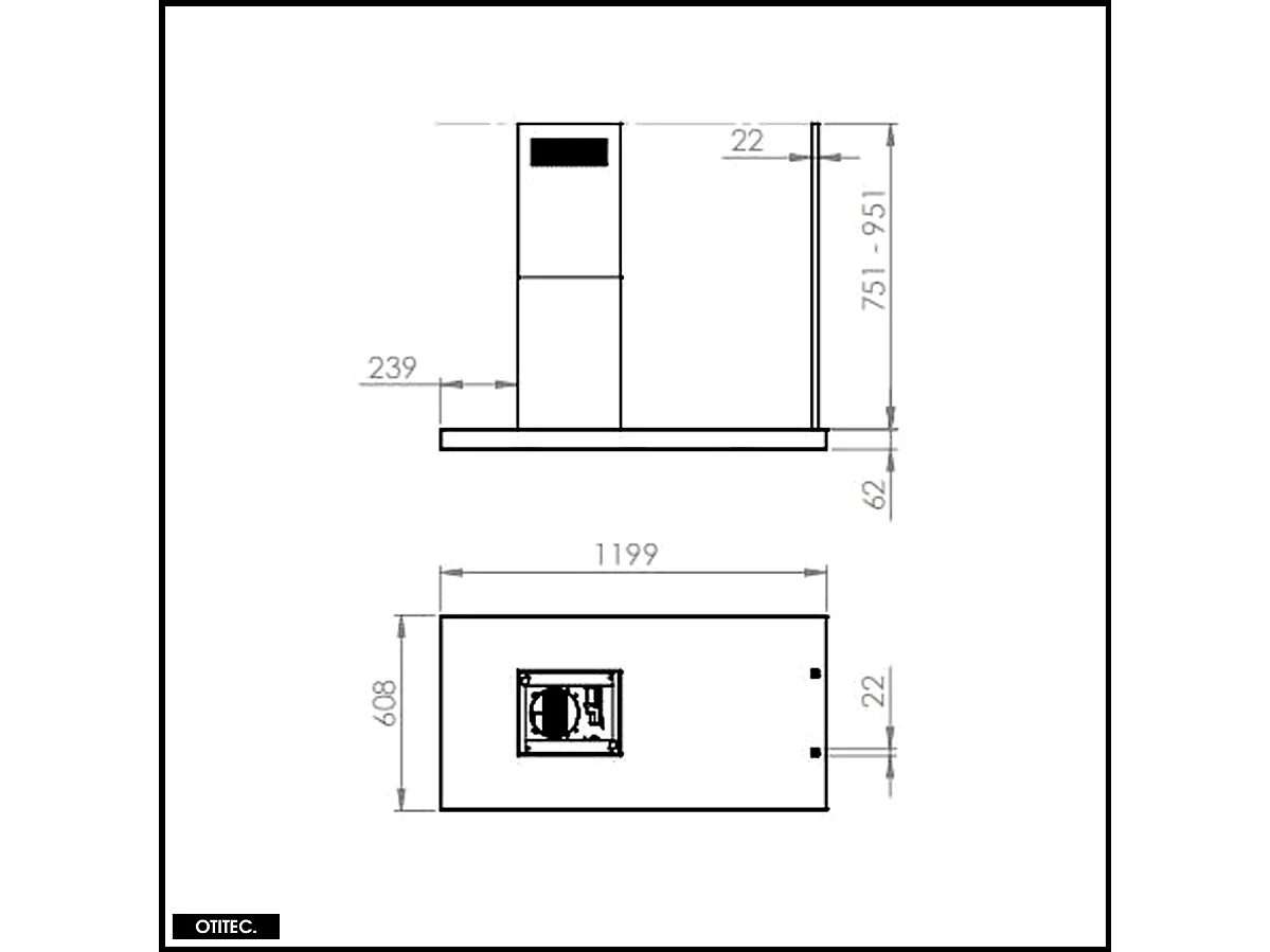 Hotte Îlot Aspirante Silencieuse - 120 cm - 725 m3/h - NOELIA - Noir