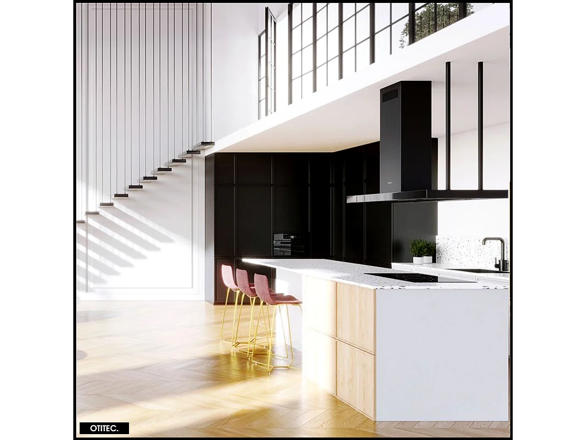 Hotte Îlot Aspirante Silencieuse - 120 cm - 725 m3/h - NOELIA - Noir