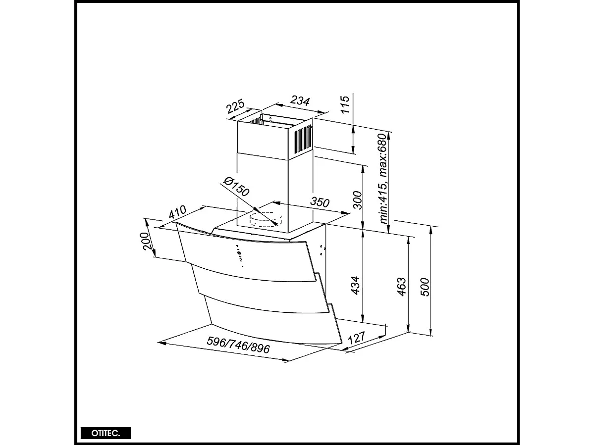 Hotte Murale Aspirante Silencieuse - 75 cm - 720 m3/h - VINTIO - Noir