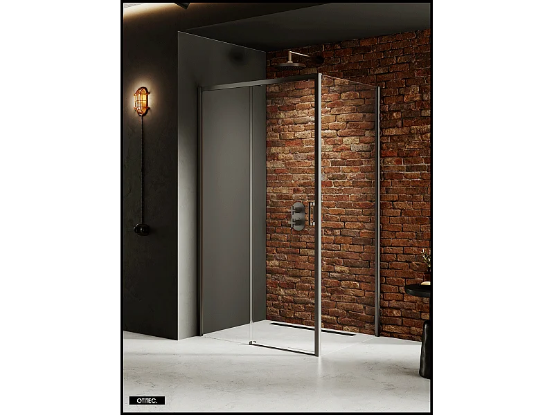 Porte de Douche avec Paroi Latérale (ouverture depuis l'angle) - 100 x 80 x 200 - GUNMETAL - PRIME - GAUCHE