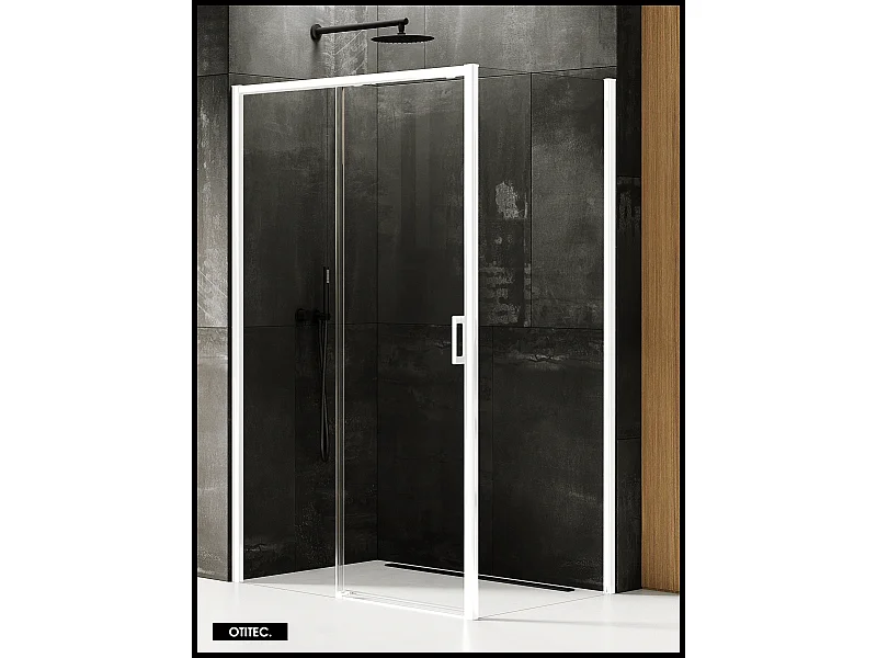 Porte de Douche avec Paroi Latérale (ouverture depuis l'angle) - 150 x 70 x 200 - BLANC MAT - PRIME - GAUCHE