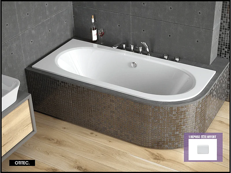 Baignoire Asymétrique sans Tablier - 160 x 75 cm - AVITA SANS TABLIER - GAUCHE - 1 REPOSE-TÊTE OFFERT