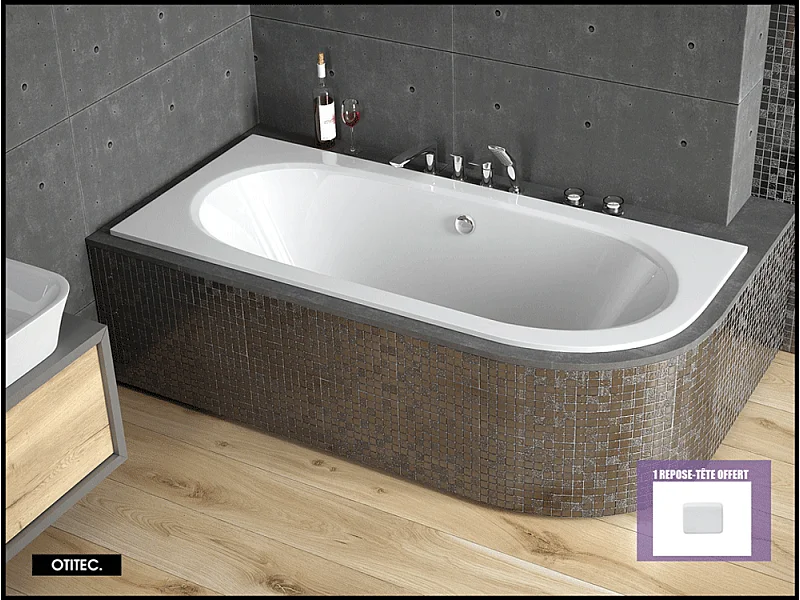 Baignoire Asymétrique sans Tablier - 180 x 80 cm - AVITA SANS TABLIER - GAUCHE - 1 REPOSE-TÊTE OFFERT