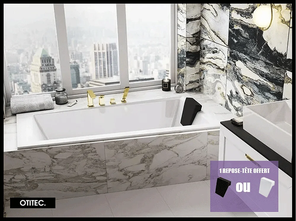 Baignoire Asymétrique sans Tablier - 160 x 90 cm - INTIMA SANS TABLIER - DROITE - avec Repose tête OFFERT