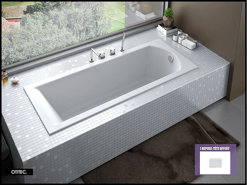 Baignoire Droite sans Tablier - 180 x 80 cm - SHEA SANS TABLIER - REPOSE-TÊTE OFFERT