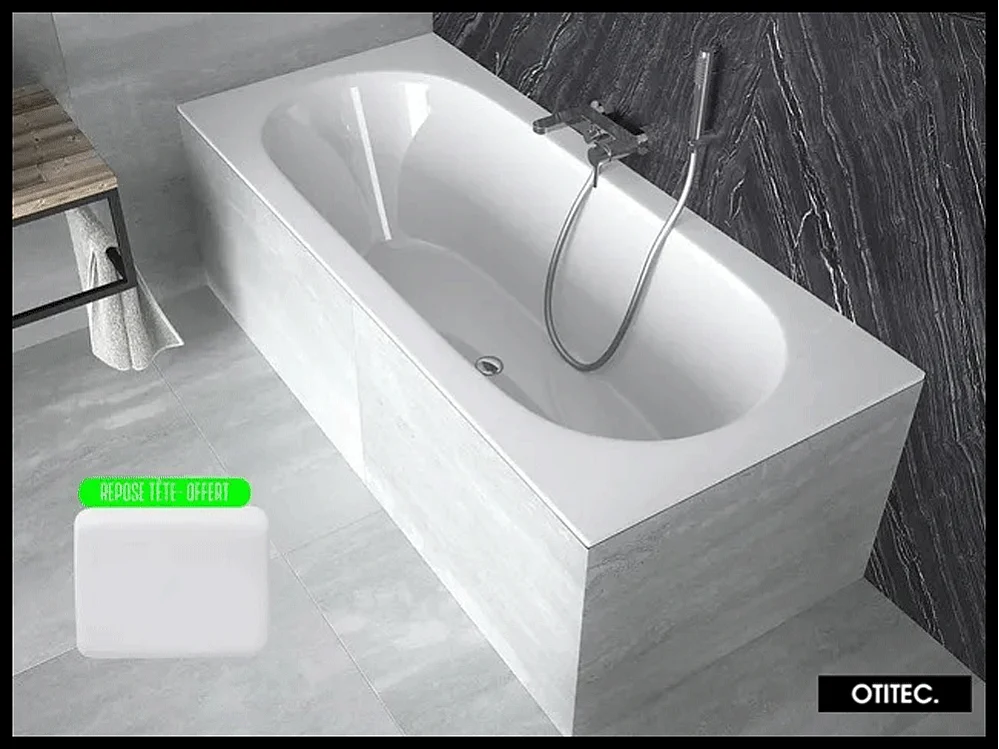 Baignoire Droite sans Tablier - 180 x 80 cm - VITAE SANS TABLIER - REPOSE-TÊTE OFFERT