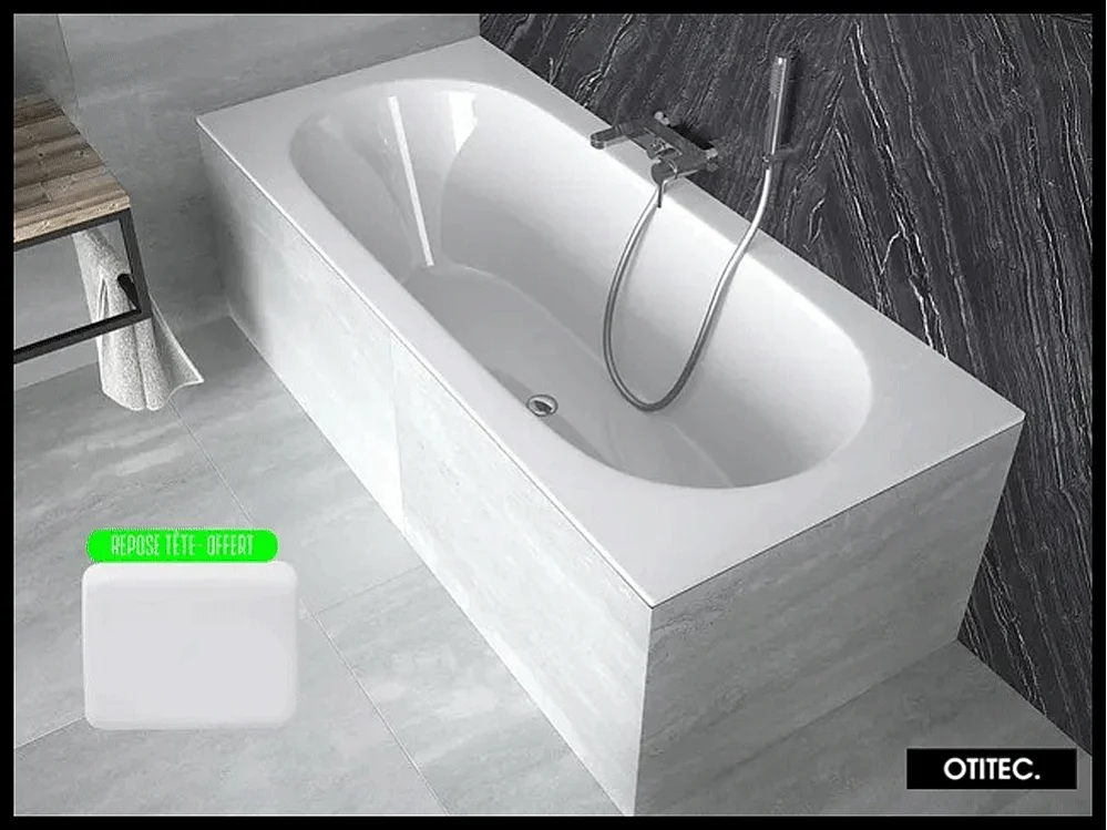 Baignoire Droite sans Tablier - 180 x 80 cm - VITAE SANS TABLIER - REPOSE-TÊTE OFFERT