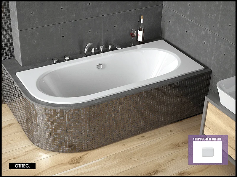 Baignoire Asymétrique sans Tablier - 170 x 75 cm - AVITA SANS TABLIER - DROITE - 1 REPOSE-TÊTE OFFERT
