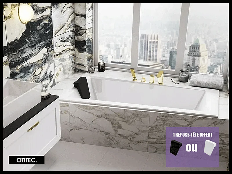 Baignoire Asymétrique sans Tablier - 150 x 85 cm - INTIMA SANS TABLIER - GAUCHE - avec Repose tête OFFERT