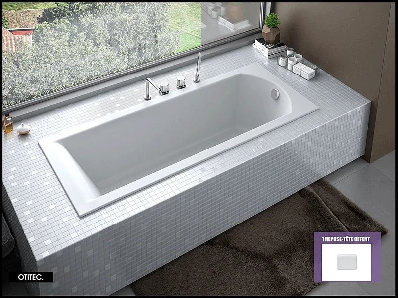 Baignoire Droite sans Tablier - 140 x 70 cm - SHEA SANS TABLIER - REPOSE-TÊTE OFFERT