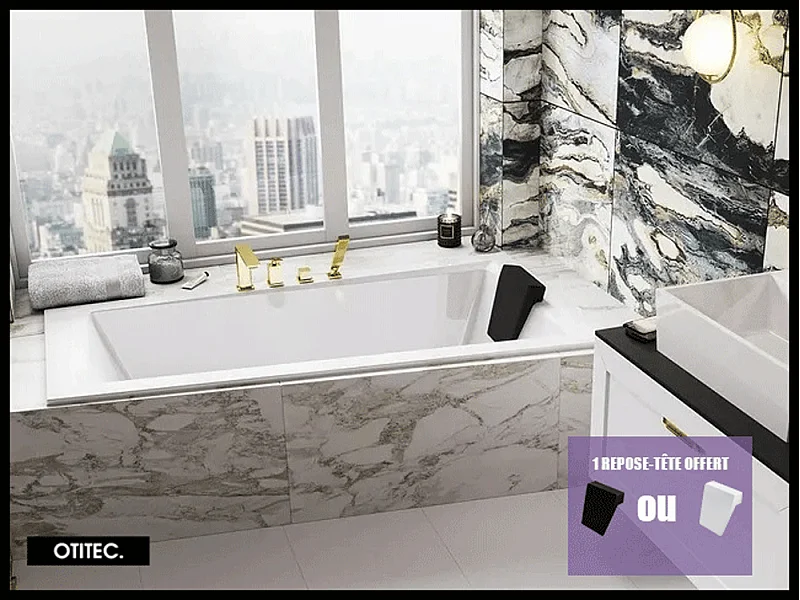 Baignoire Asymétrique sans Tablier - 150 x 85 cm - INTIMA SANS TABLIER - DROITE - avec Repose tête OFFERT